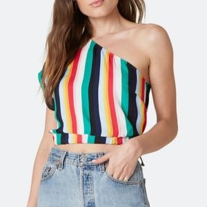 Jack by BB Dakota striped one shoulder top- xs